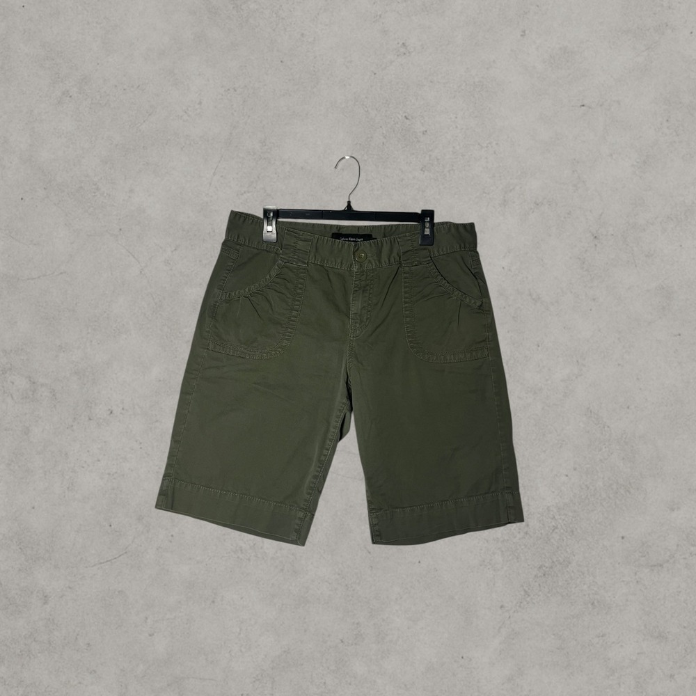 Calvin Klein Jeans Olive Green Bermuda Shorts Womens 14 Utility Cargo Pockets